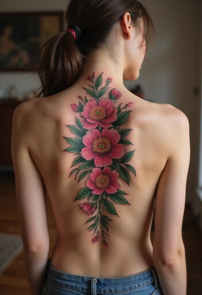 36+ Spine Tattoos For Women Flowers: Gorgeous Floral Back Ink - 19. Peony Perfection