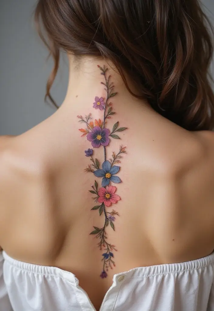 36+ Spine Tattoos For Women Flowers: Gorgeous Floral Back Ink - 22. Floral Heartbeat Line