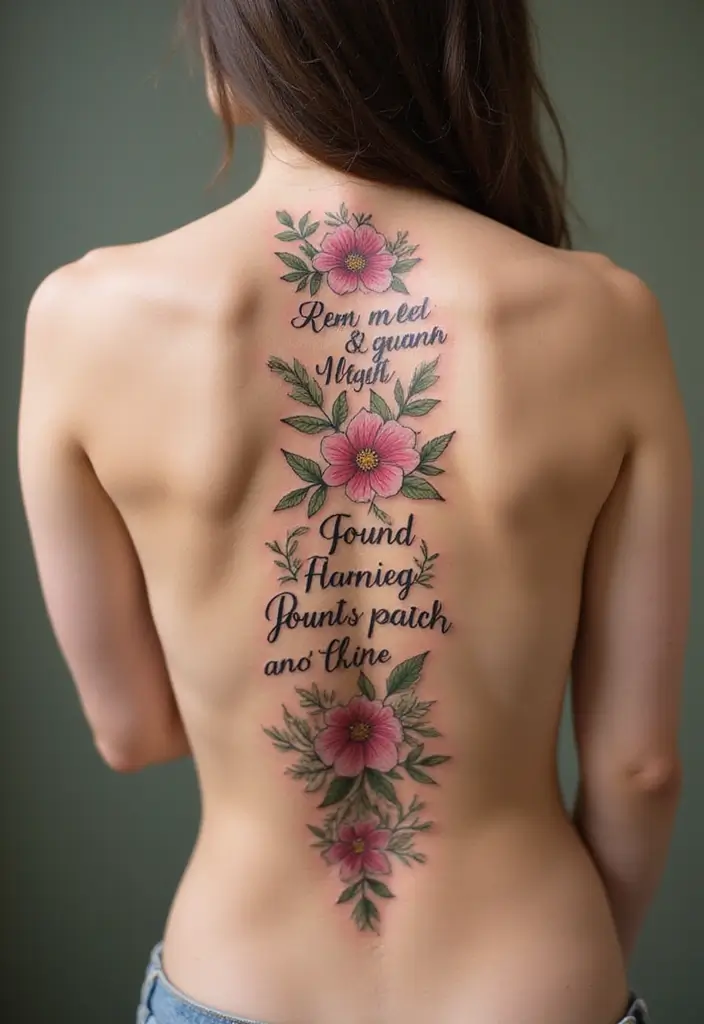 36+ Spine Tattoos For Women Flowers: Gorgeous Floral Back Ink - 26. Floral Quotes