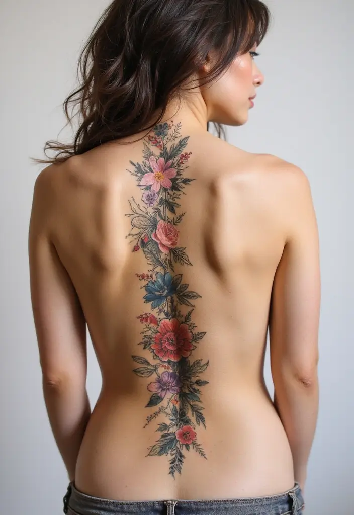 36+ Spine Tattoos For Women Flowers: Gorgeous Floral Back Ink - 28. Abstract Floral Design