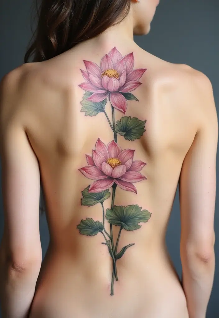 36+ Spine Tattoos For Women Flowers: Gorgeous Floral Back Ink - 3. Lotus Flower