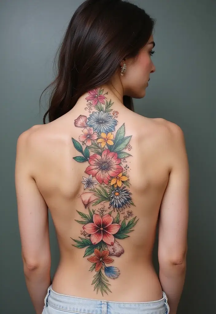 36+ Spine Tattoos For Women Flowers: Gorgeous Floral Back Ink - 35. Sea-Inspired Floral