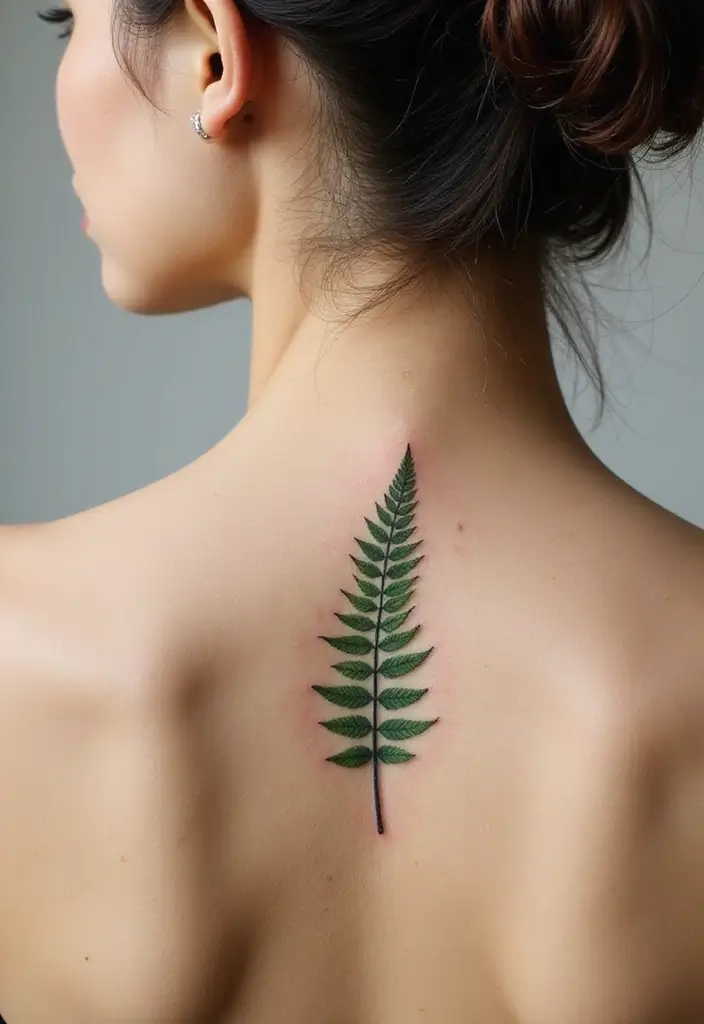 36+ Spine Tattoos For Women Flowers: Gorgeous Floral Back Ink - 5. Minimalist Fern