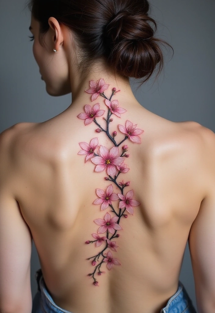 36+ Spine Tattoos For Women Flowers: Gorgeous Floral Back Ink - 6. Cherry Blossoms