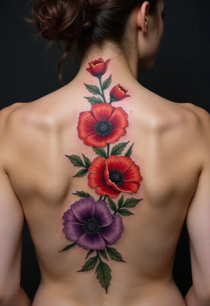 36+ Spine Tattoos For Women Flowers: Gorgeous Floral Back Ink - 8. Poppy Blossom