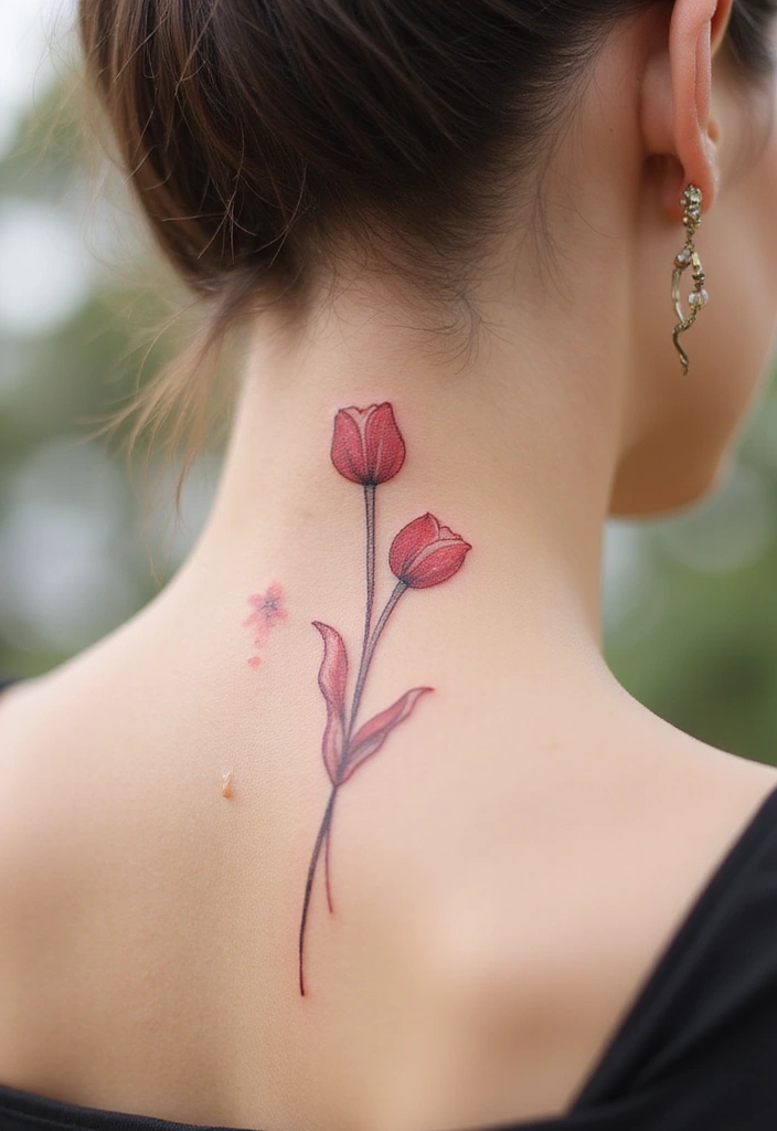 36+ Spine Tattoos For Women Flowers: Gorgeous Floral Back Ink - 9. Simple Tulip Design