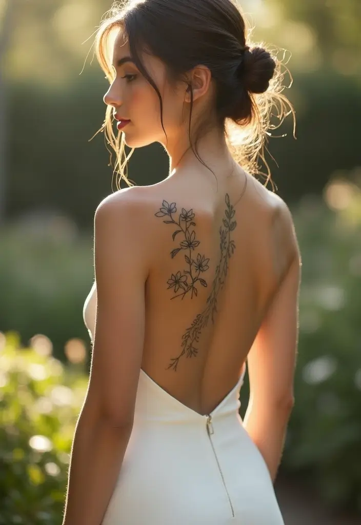 37+ Western Spine Tattoos For Women: Unique Styles From The West - 16. Minimalistic Floral Designs