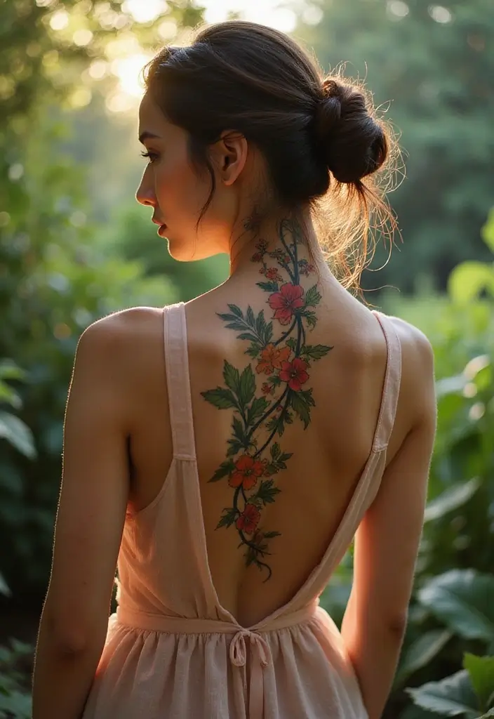 37+ Western Spine Tattoos For Women: Unique Styles From The West - 19. Ivy and Vines