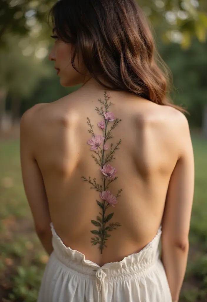 37+ Western Spine Tattoos For Women: Unique Styles From The West - 29. Memory Blooms