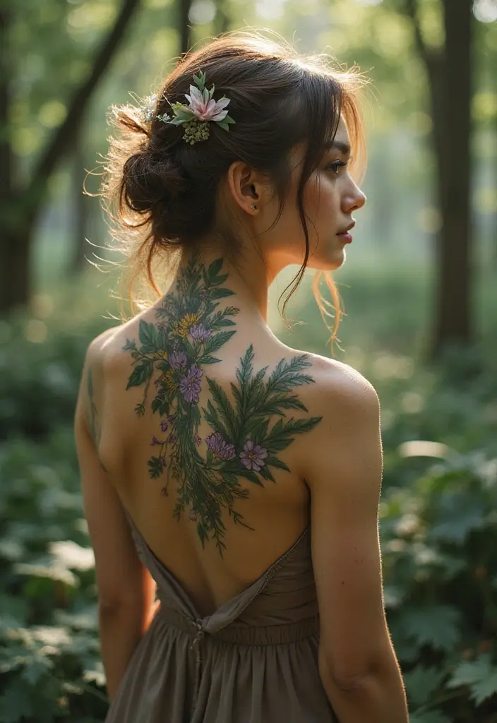 37+ Western Spine Tattoos For Women: Unique Styles From The West - 33. Enchanted Forests
