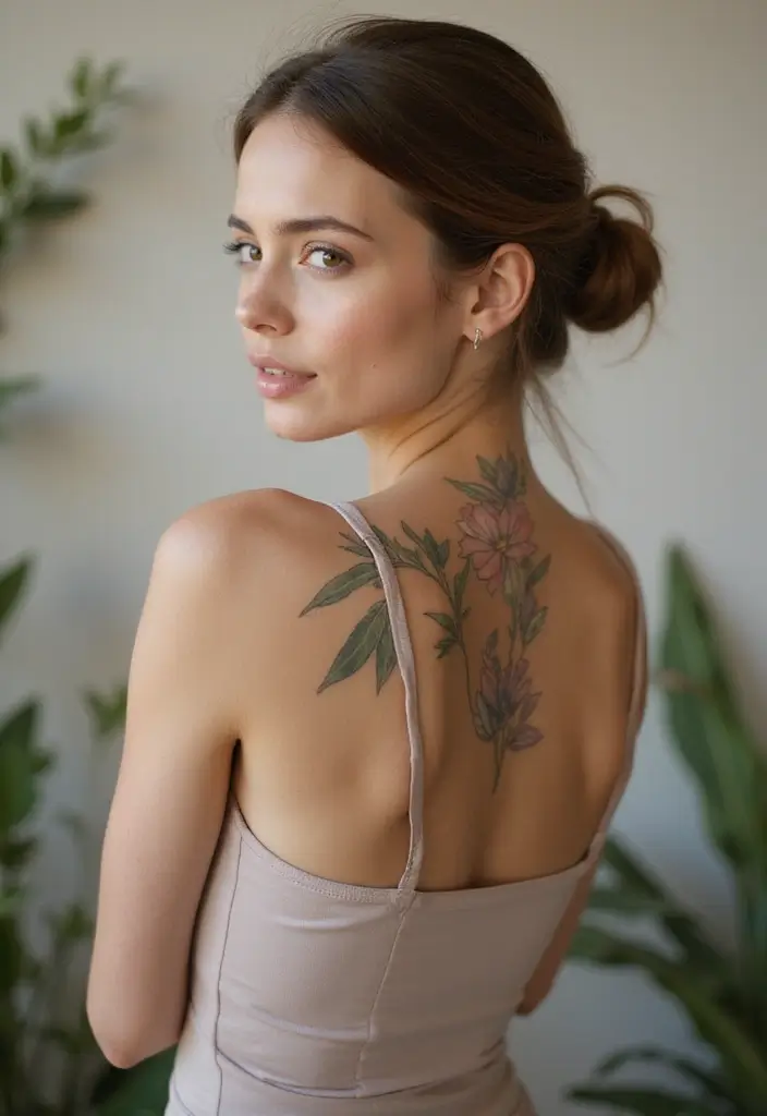 37+ Western Spine Tattoos For Women: Unique Styles From The West - 37. Mindful Florals