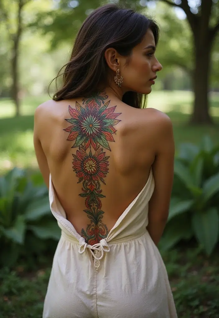 37+ Western Spine Tattoos For Women: Unique Styles From The West - 6. Ornate Mandalas
