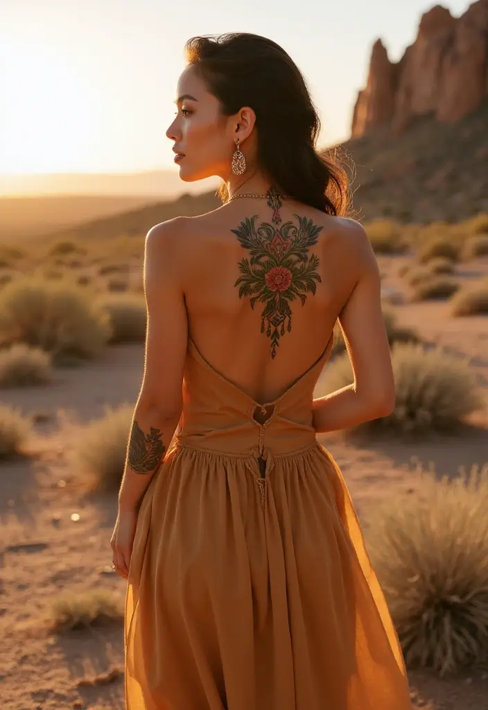 37+ Western Spine Tattoos For Women: Unique Styles From The West - 8. Southwestern Patterns