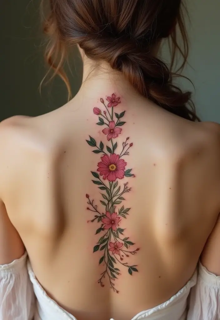38+ Spine Tattoos For Women Unique: Standout Designs For Your Back - 1. Elegant Floral Spine Tattoo