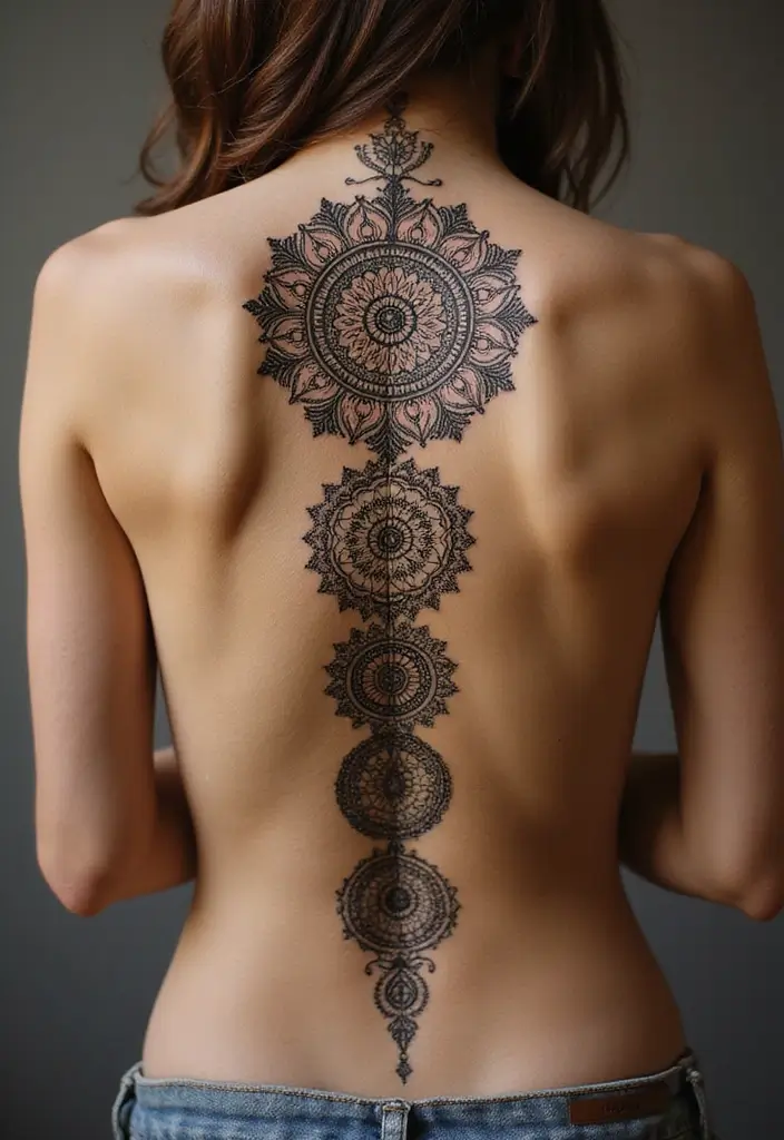 38+ Spine Tattoos For Women Unique: Standout Designs For Your Back - 10. Mandala Spine Tattoo