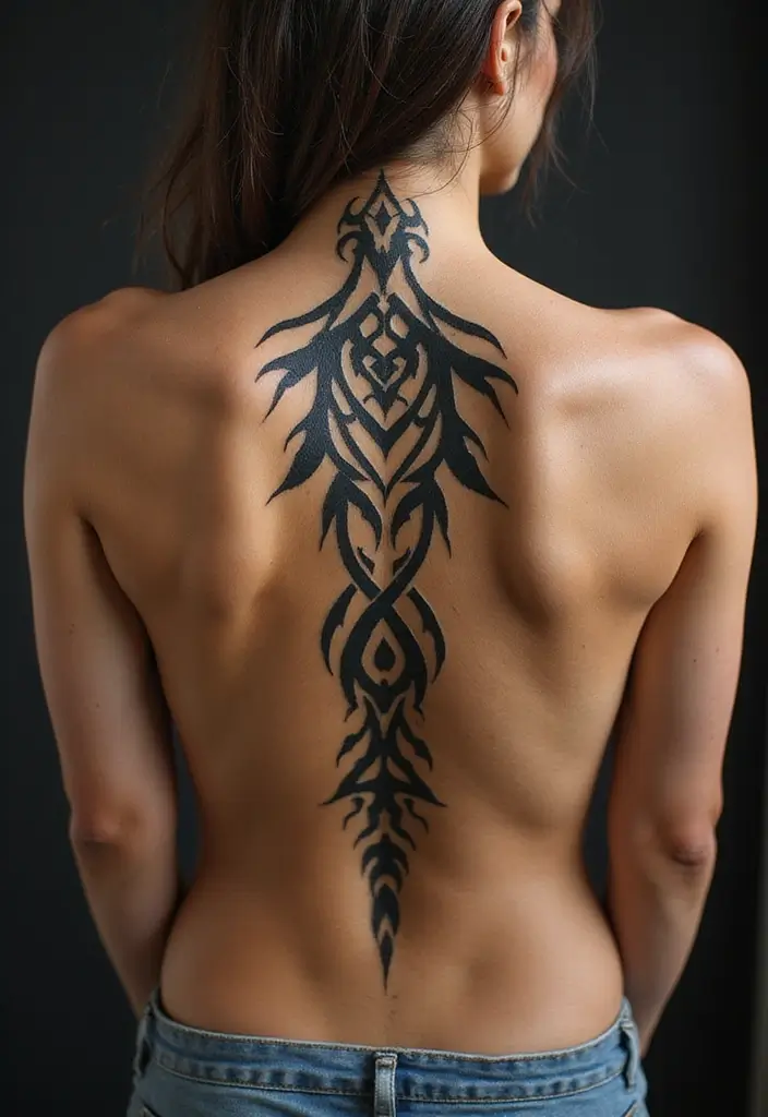 38+ Spine Tattoos For Women Unique: Standout Designs For Your Back - 12. Tribal Designs