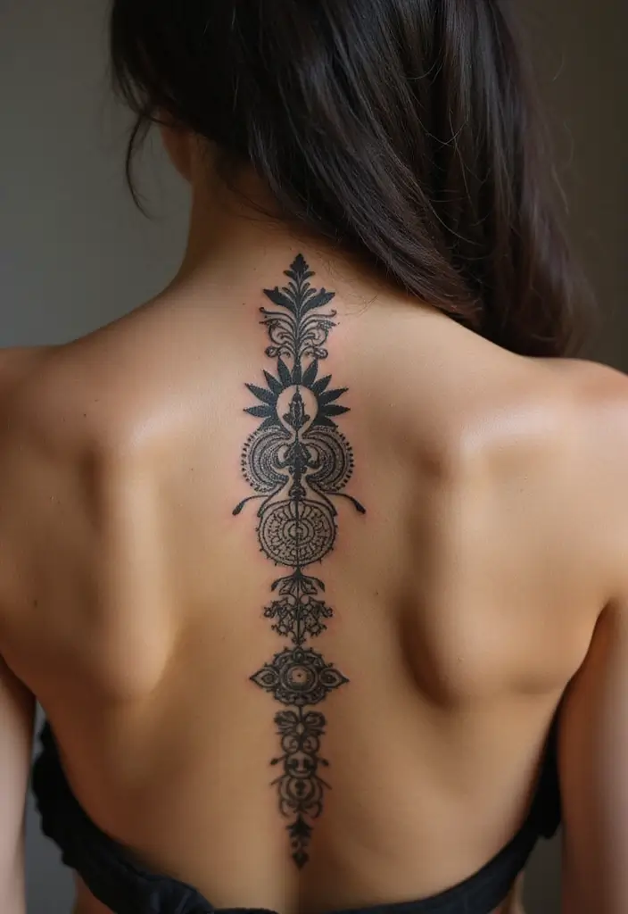 38+ Spine Tattoos For Women Unique: Standout Designs For Your Back - 20. Cultural Symbols