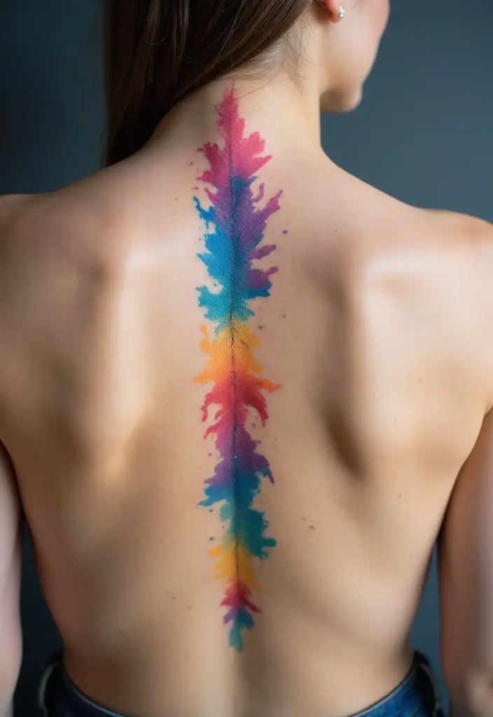 38+ Spine Tattoos For Women Unique: Standout Designs For Your Back - 21. Colorful Watercolor Tattoos