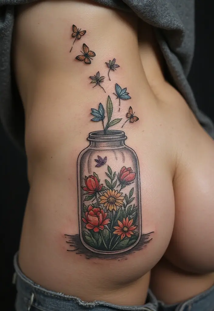 38+ Spine Tattoos For Women Unique: Standout Designs For Your Back - 26. Glass Jar Tattoos