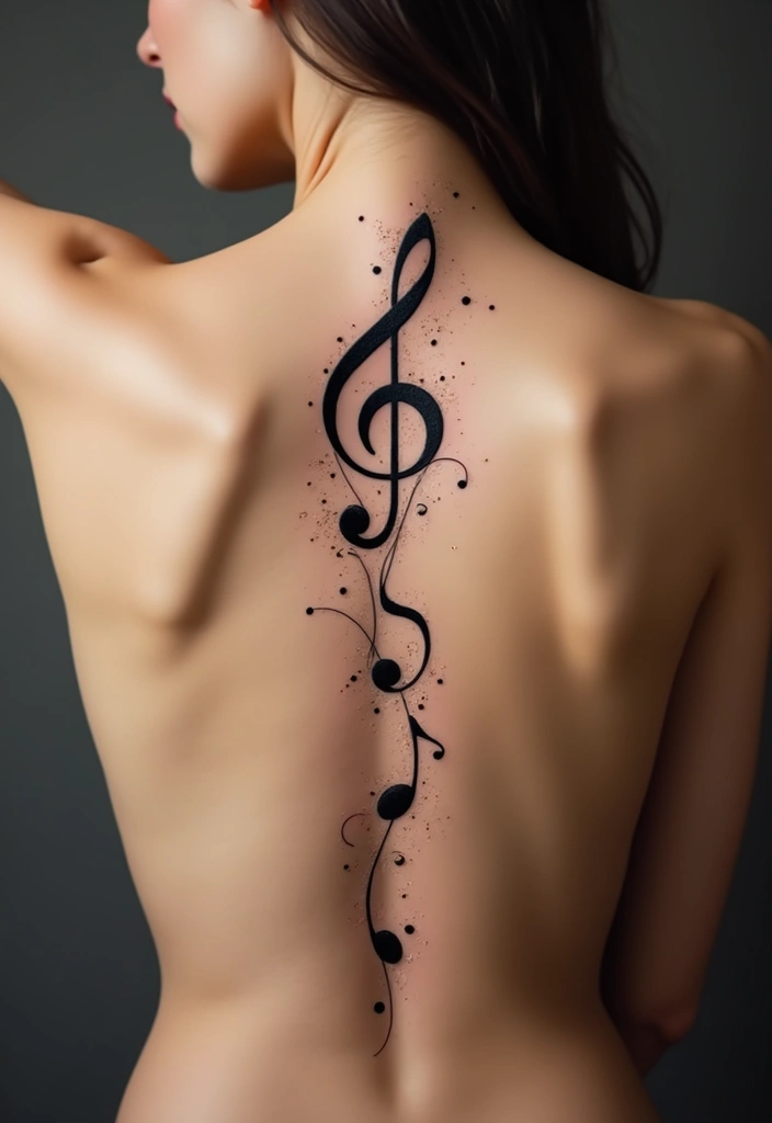 38+ Spine Tattoos For Women Unique: Standout Designs For Your Back - 27. Music Notes