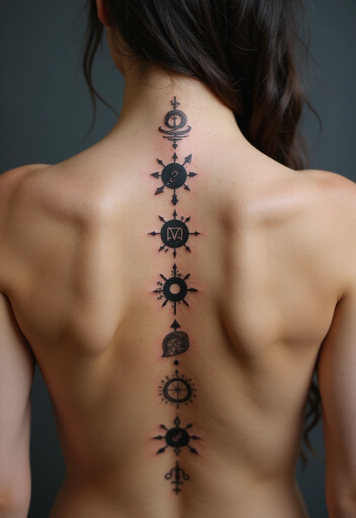 38+ Spine Tattoos For Women Unique: Standout Designs For Your Back - 29. Astrology Symbols