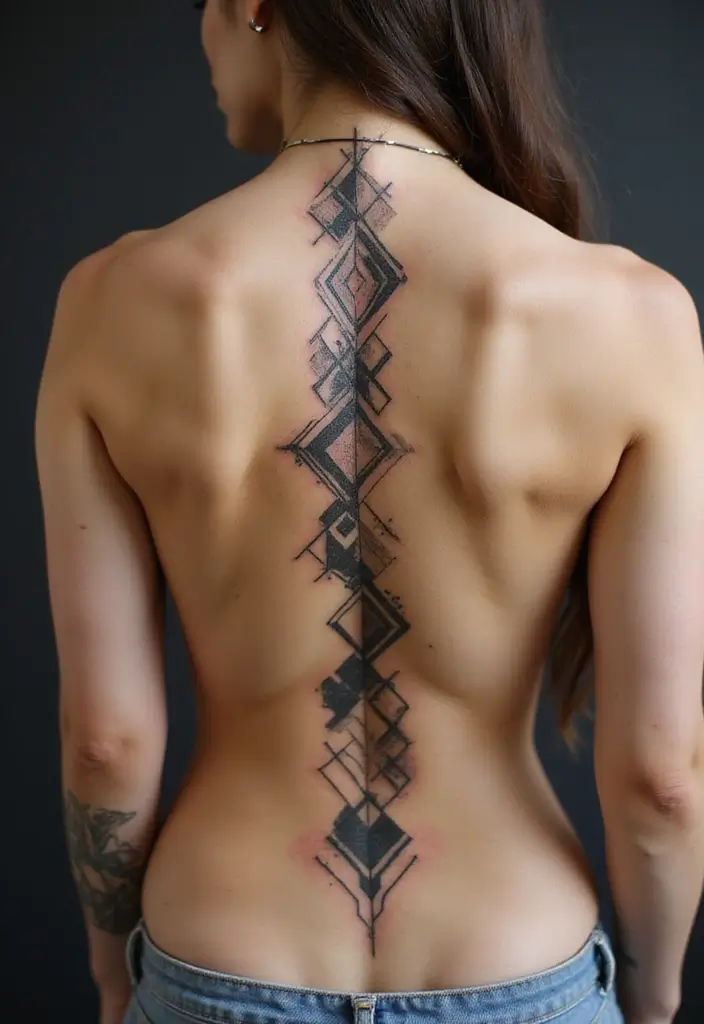 38+ Spine Tattoos For Women Unique: Standout Designs For Your Back - 3. Geometric Patterns