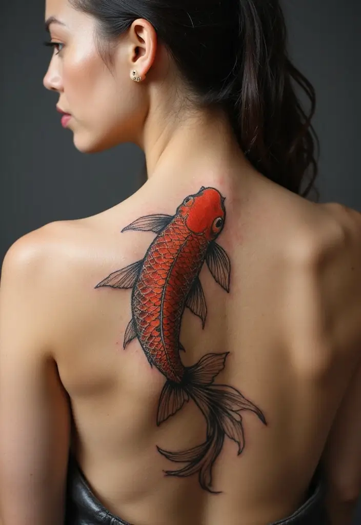 38+ Spine Tattoos For Women Unique: Standout Designs For Your Back - 31. Koi Fish