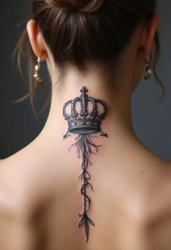 38+ Spine Tattoos For Women Unique: Standout Designs For Your Back - 33. Crown Tattoos