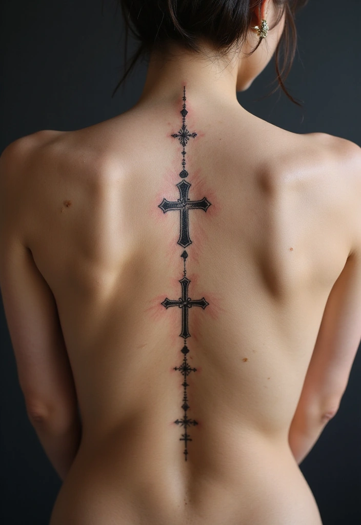 38+ Spine Tattoos For Women Unique: Standout Designs For Your Back - 36. Simple Cross Designs