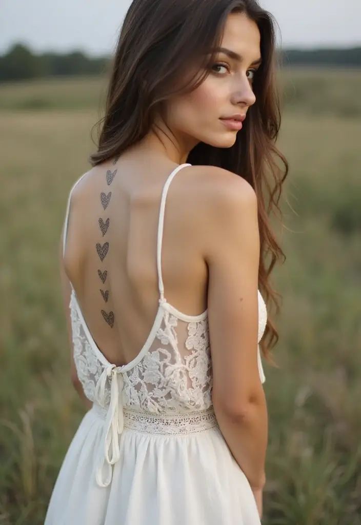 39+ Spine Tattoos For Women Fine Line: Delicate & Minimalist Ideas - 13. Simple Hearts