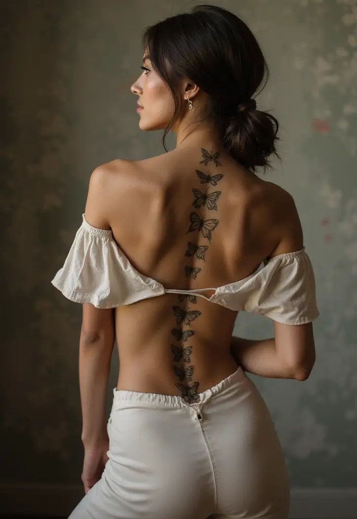 39+ Spine Tattoos For Women Fine Line: Delicate & Minimalist Ideas - 23. Butterfly Designs