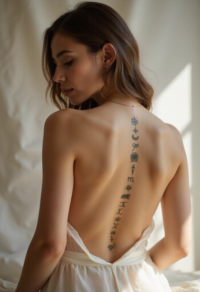 39+ Spine Tattoos For Women Fine Line: Delicate & Minimalist Ideas - 27. Zodiac Symbols