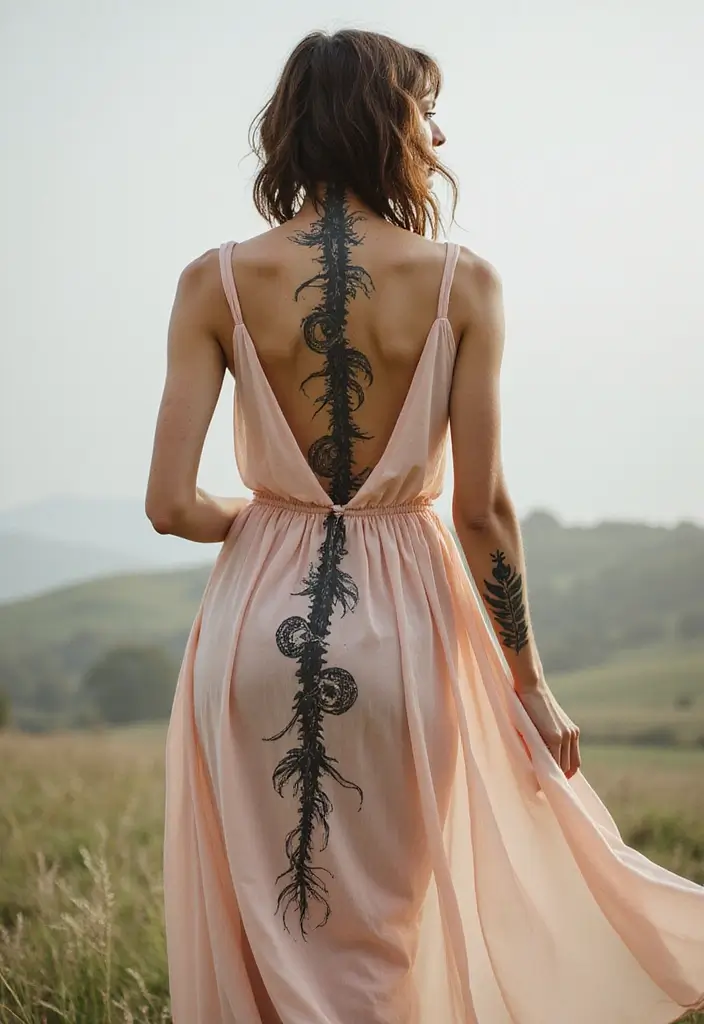 39+ Spine Tattoos For Women Fine Line: Delicate & Minimalist Ideas - 7. Abstract Art