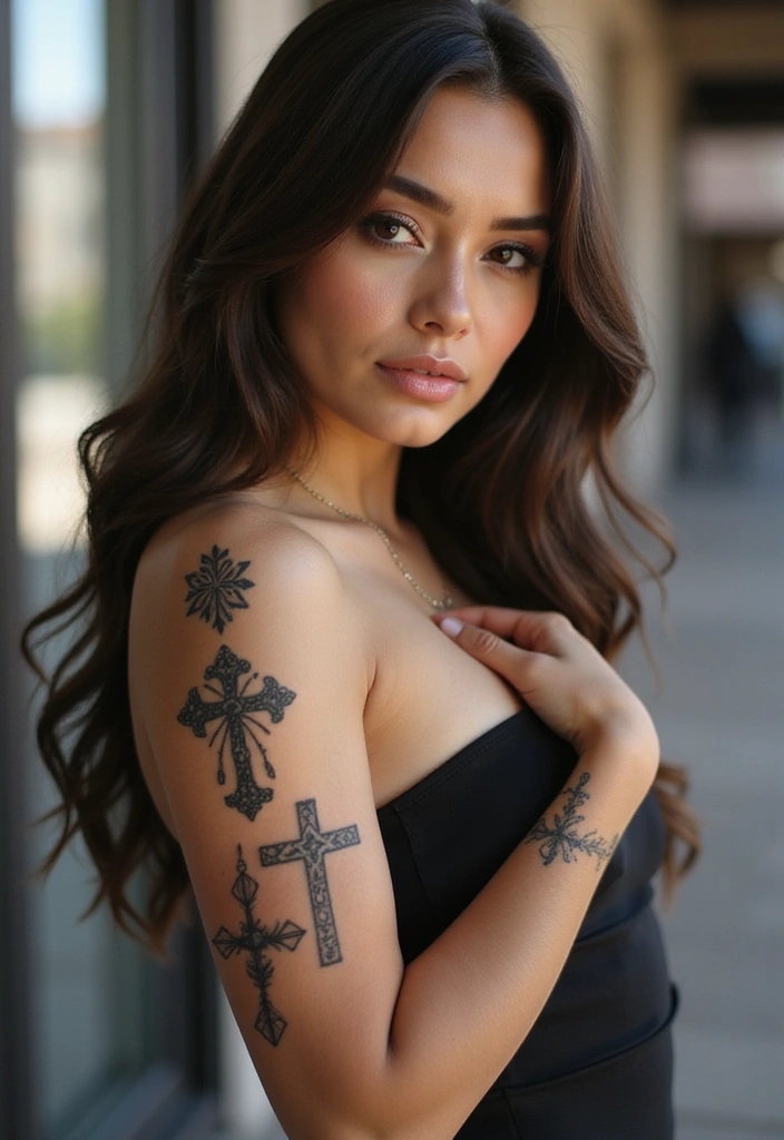 40+ Cross Tattoos For Women: Spiritual & Stylish Inspiration - 10. Stacked Crosses