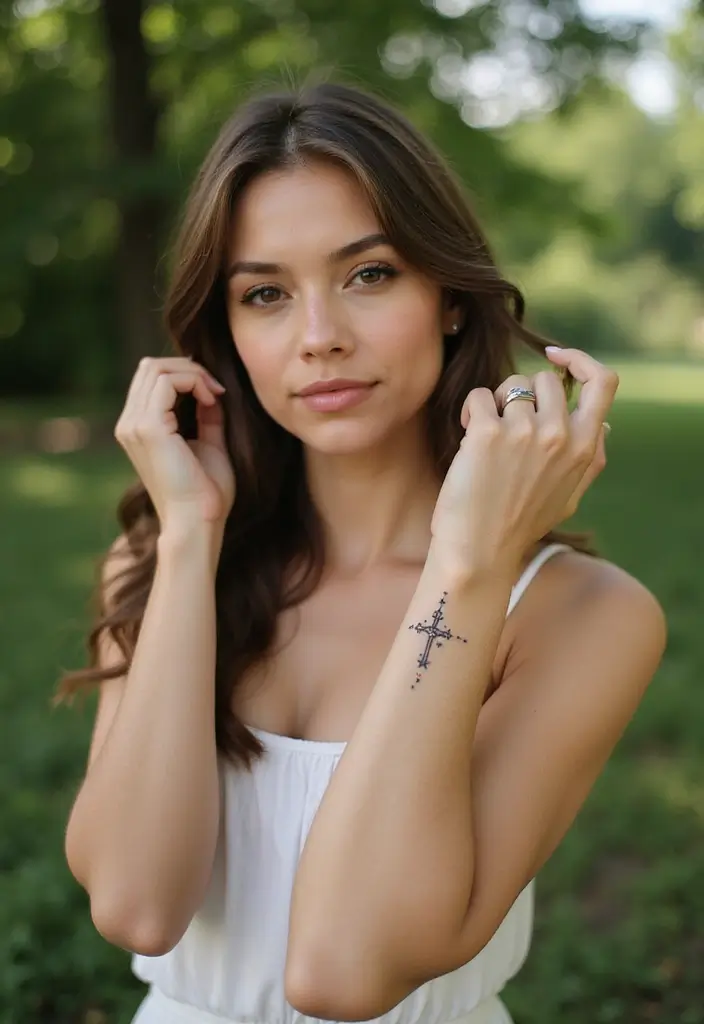 40+ Cross Tattoos For Women: Spiritual & Stylish Inspiration - 13. Cross with Stars