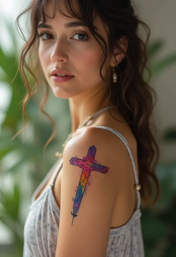 40+ Cross Tattoos For Women: Spiritual & Stylish Inspiration - 15. Watercolor Cross
