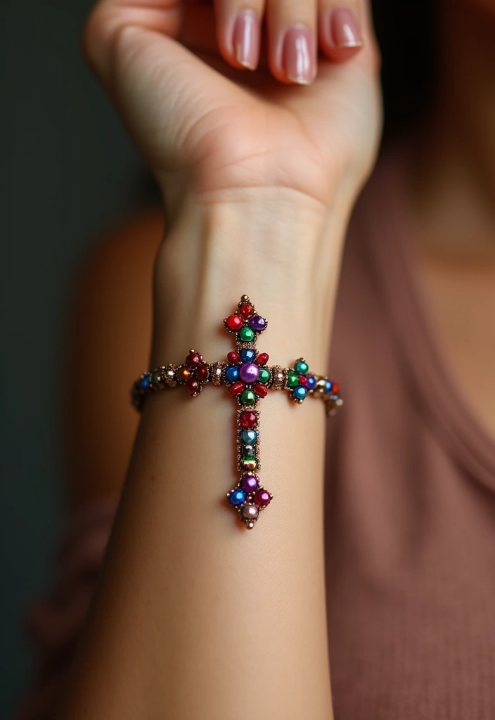 40+ Cross Tattoos For Women: Spiritual & Stylish Inspiration - 16. Cross with Beads