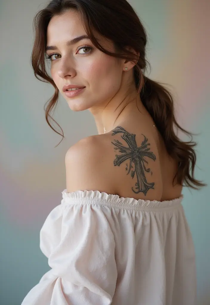 40+ Cross Tattoos For Women: Spiritual & Stylish Inspiration - 23. Cross with Banners of Faith