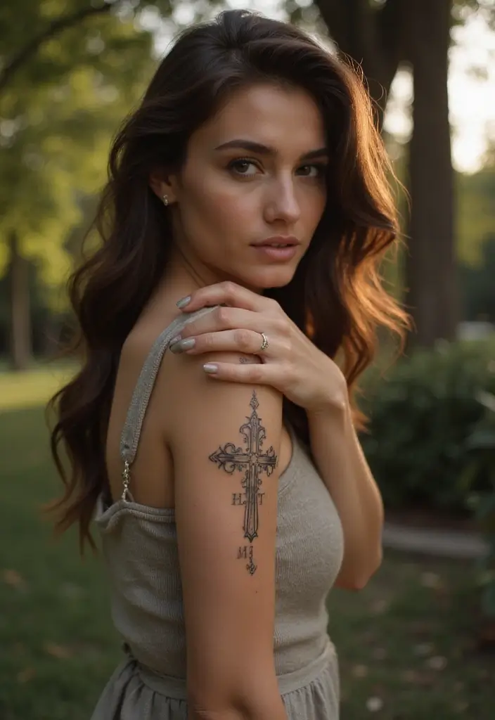 40+ Cross Tattoos For Women: Spiritual & Stylish Inspiration - 24. Cross with Personal Symbols