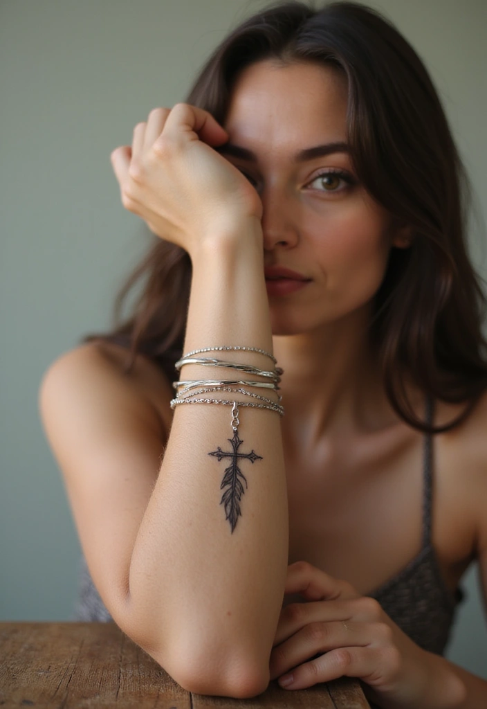 40+ Cross Tattoos For Women: Spiritual & Stylish Inspiration - 37. Cross with a Feather
