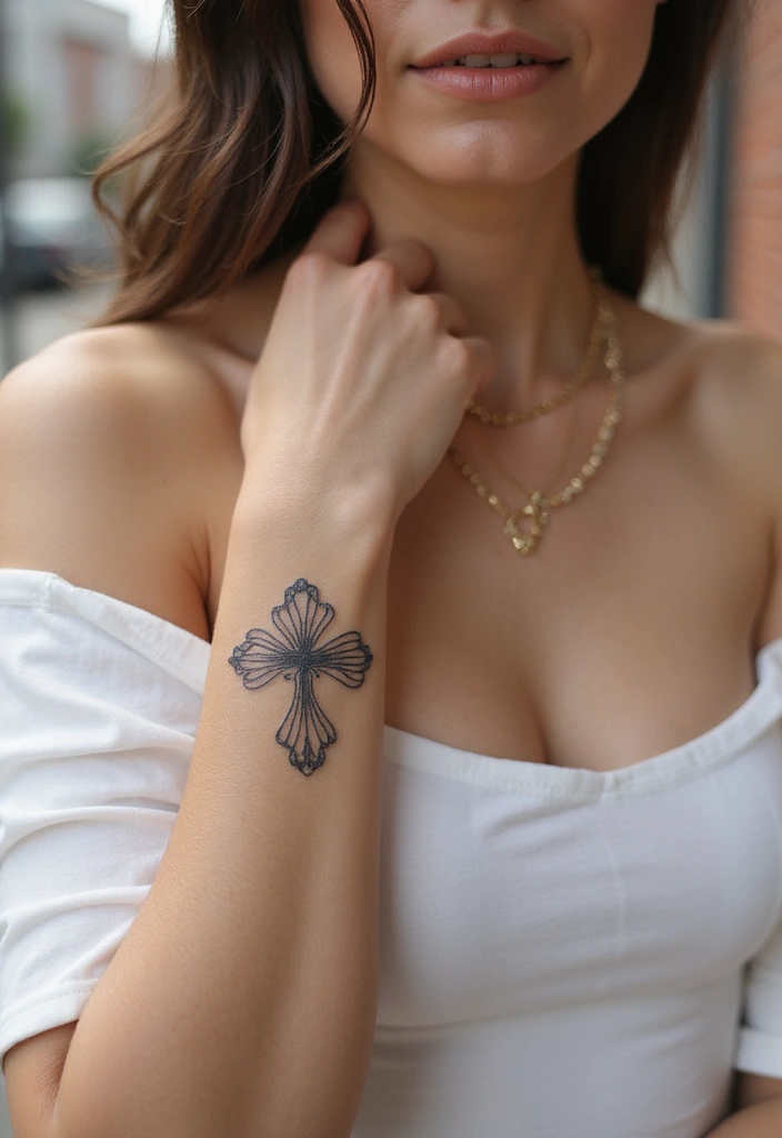 41+ Cross Tattoos For Women On Wrist: Subtle & Powerful Designs - 10. Wavy Line Cross