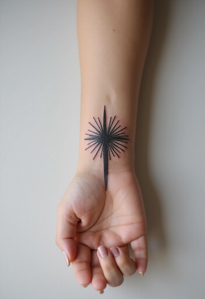 41+ Cross Tattoos For Women On Wrist: Subtle & Powerful Designs - 15. Cross with Sun Rays