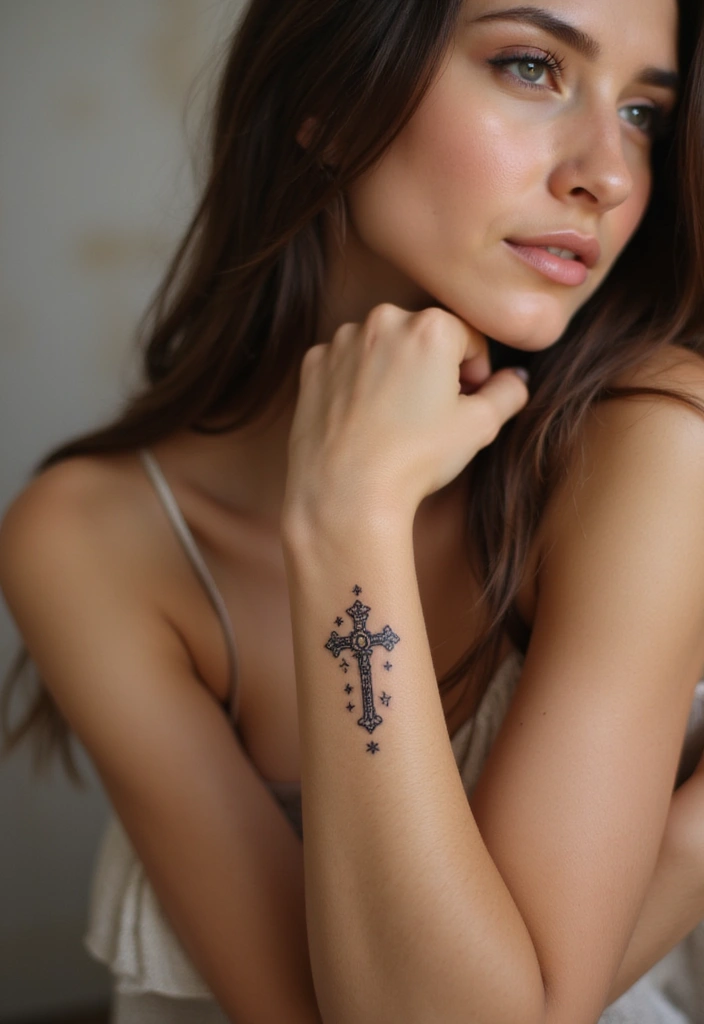 41+ Cross Tattoos For Women On Wrist: Subtle & Powerful Designs - 16. Cross with Stars