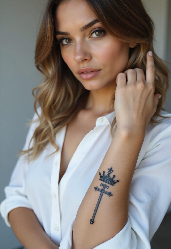 41+ Cross Tattoos For Women On Wrist: Subtle & Powerful Designs - 21. Cross with a Crown
