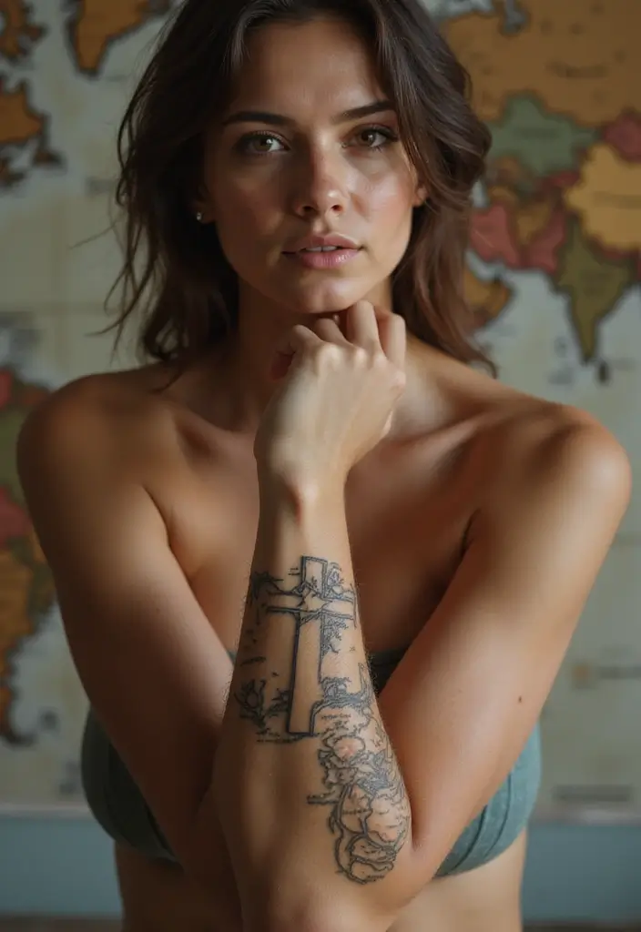 41+ Cross Tattoos For Women On Wrist: Subtle & Powerful Designs - 26. Cross with a Map