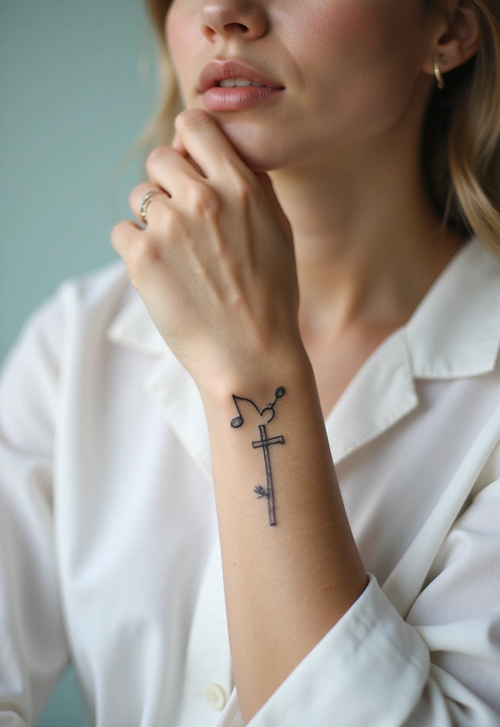 41+ Cross Tattoos For Women On Wrist: Subtle & Powerful Designs - 27. Cross with a Music Note