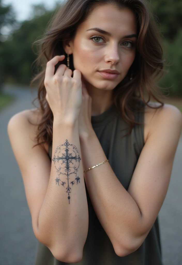 41+ Cross Tattoos For Women On Wrist: Subtle & Powerful Designs - 30. Cross with Zodiac Signs