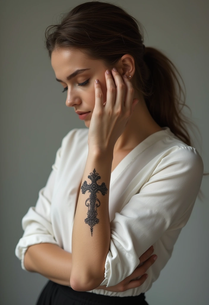 41+ Cross Tattoos For Women On Wrist: Subtle & Powerful Designs - 37. Cross with a Honeycomb
