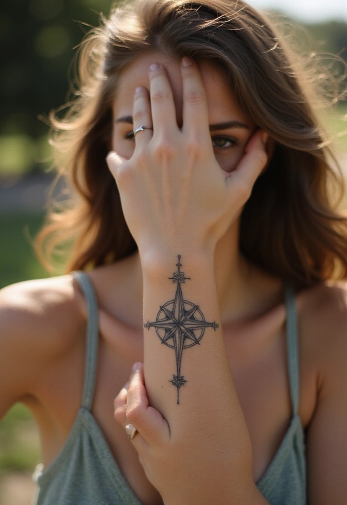 41+ Cross Tattoos For Women On Wrist: Subtle & Powerful Designs - 41. Cross with a Compass Rose