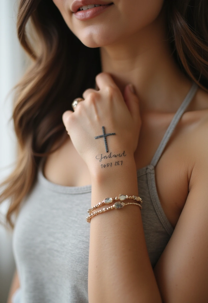 41+ Cross Tattoos For Women On Wrist: Subtle & Powerful Designs - 5. Cross with Meaningful Dates